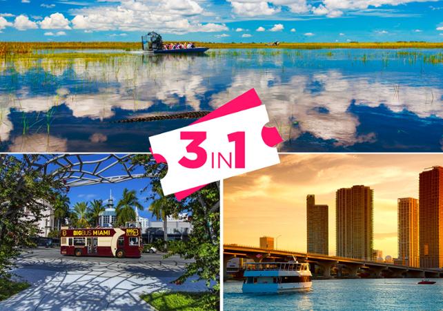Offre 3-en-1 à Miami: Tour en airboat dans les Everglades + Croisière dans la baie de Biscayne + Bus panoramique à arrêts multiples