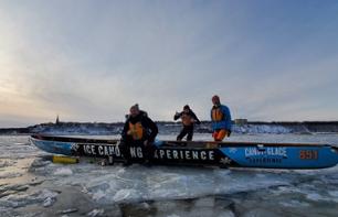 Ice canoeing on the St. Lawrence River at sunset - Quebec