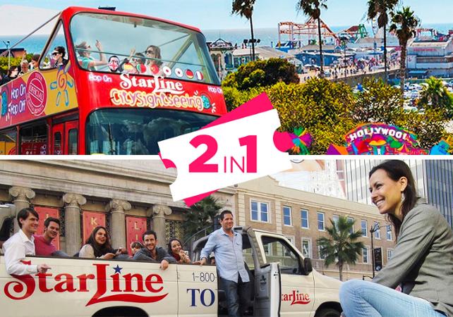 Offre 2 en 1 : Tour des maisons de stars en minibus + Visite de Los Angeles en bus panoramique à arrêts multiples - Pass 1 ou 2 jours